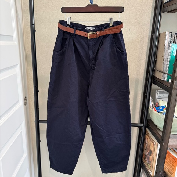 Zara Pants - Zara Navy Blue Pants with Brown Belt